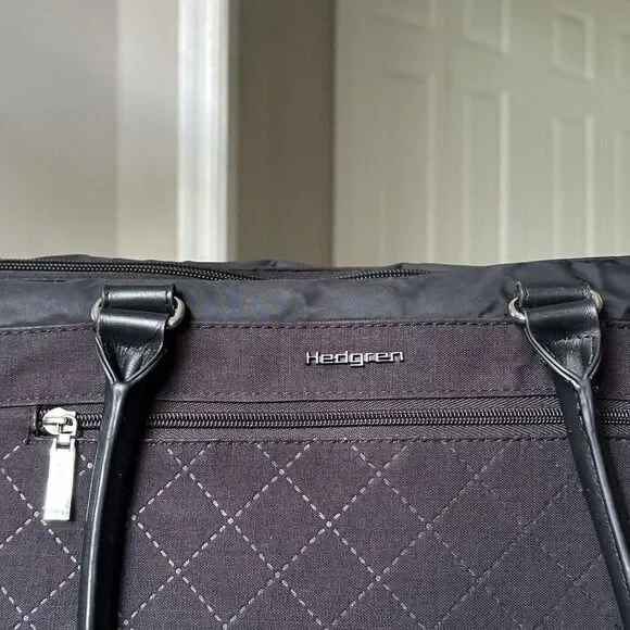 Hedgren Stella Laptop Tote Bag Diamond Quilted Carry On Purse In Black - Picture 3 of 12